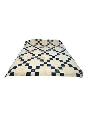 Vintage Handmade Blue & White Patchwork Quilt Cutter Quilt 64x64 Primitive Farmh